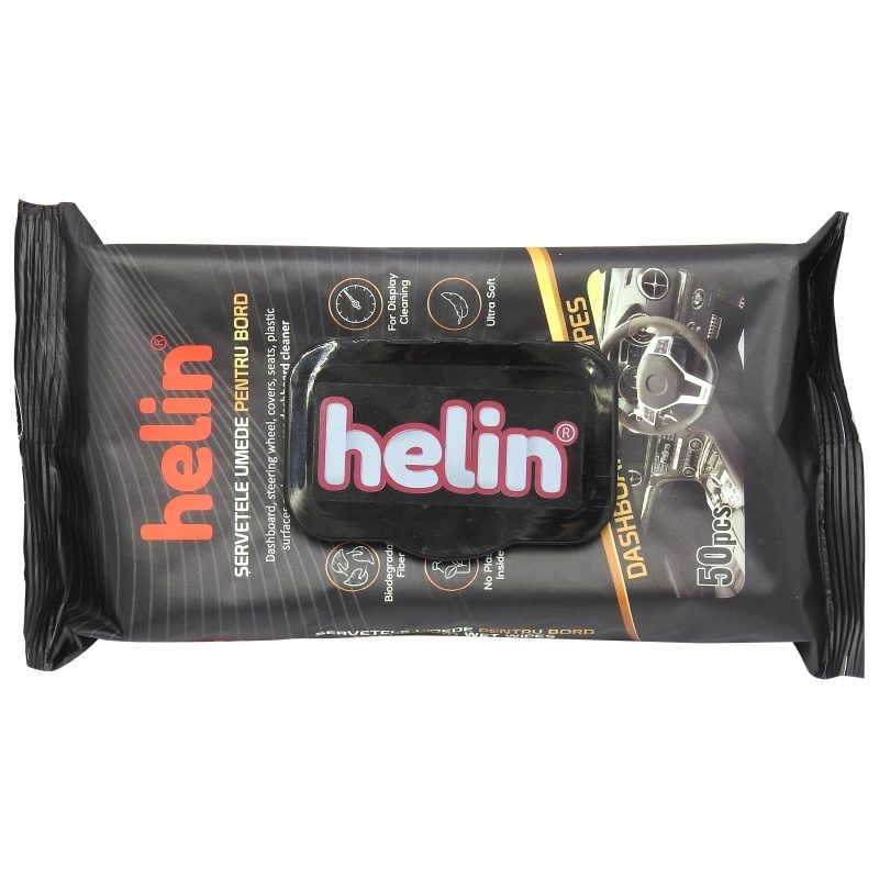 Helin Șervețele Umede Auto, Curățare Suprafețe Interior Mașină, Material Textil Rezistent, Pachet 50 Bucăți
