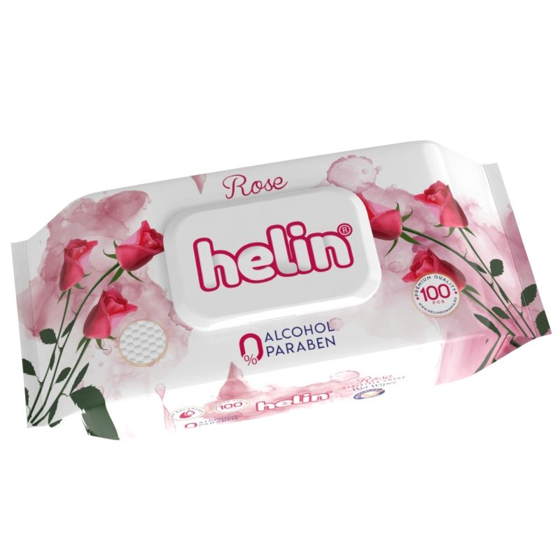 Helin Servetele Umede cu Parfum de Trandafiri, Curatare Delicata, Ambalaj cu Capac, 100 Bucati