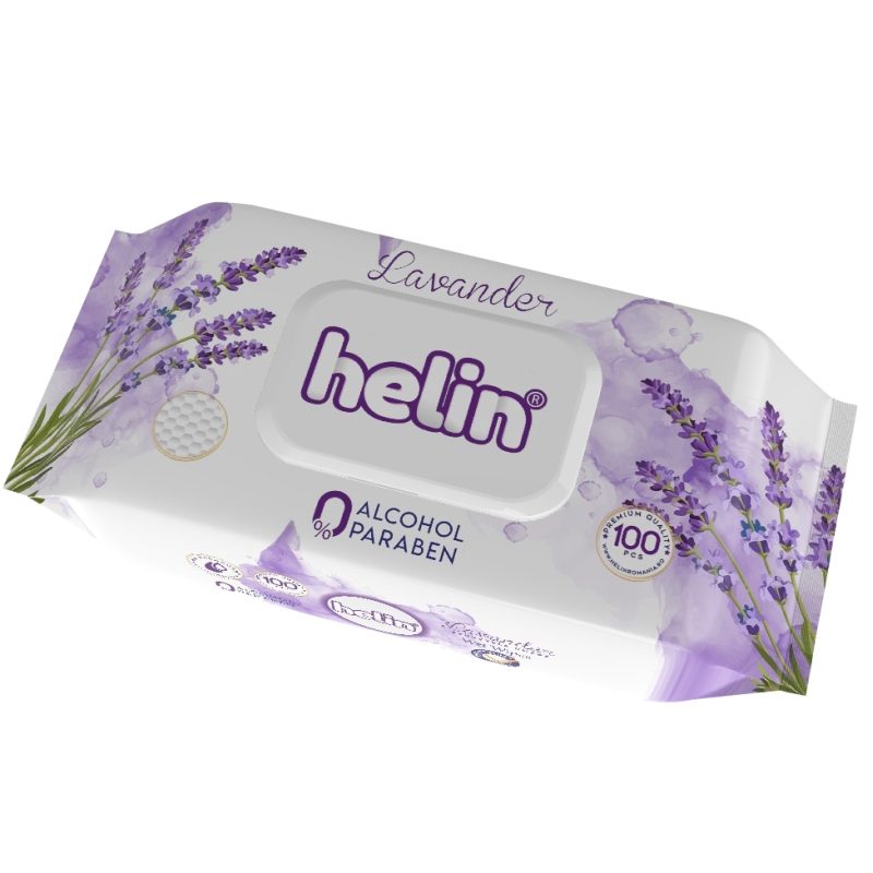 Helin Șervețele Umede cu Capac, Parfum de Lavandă, Curățare Delicată, Pachet 100 Bucăți