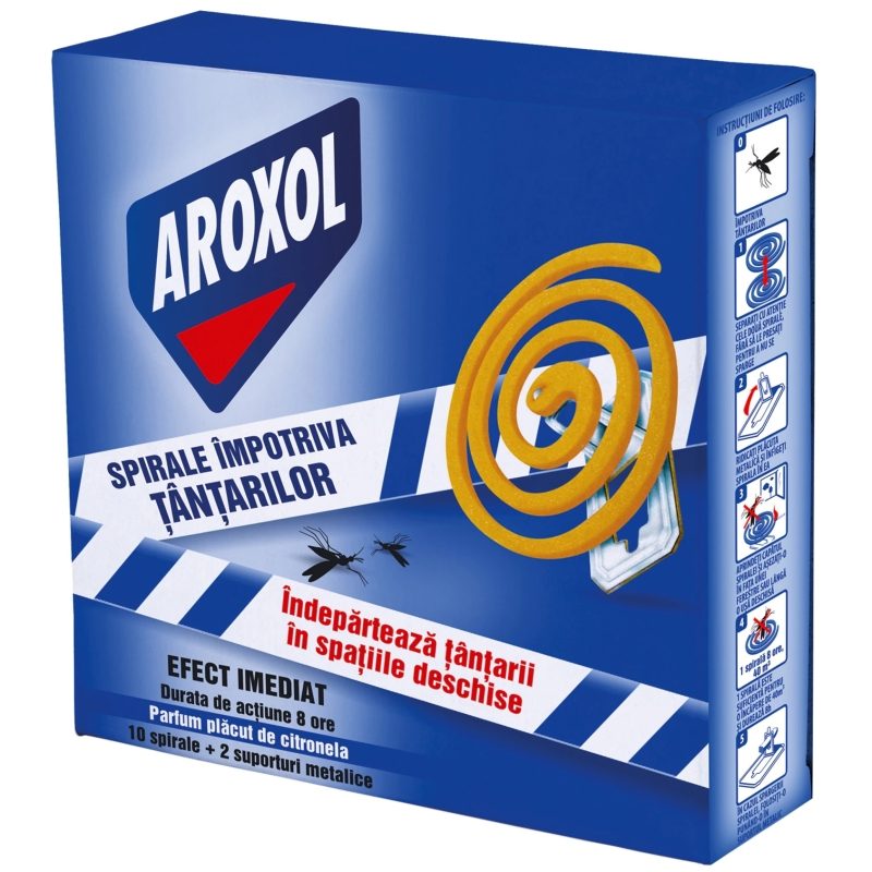 Aroxol Spirale Anti-Tantari, Insecticid Pentru Exterior Cu Suport Metalic, Durata Actionare 8 Ore, 10 Bucati