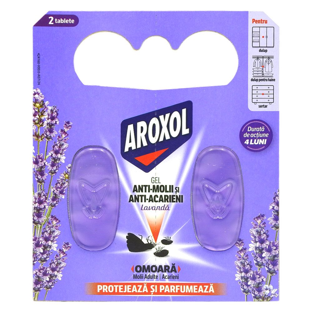 Aroxol Antimolii Gel, Odorizant Pentru Dulapuri Cu Parfum De Lavanda, Protectie Impotriva Moliilor, 2 Bucati