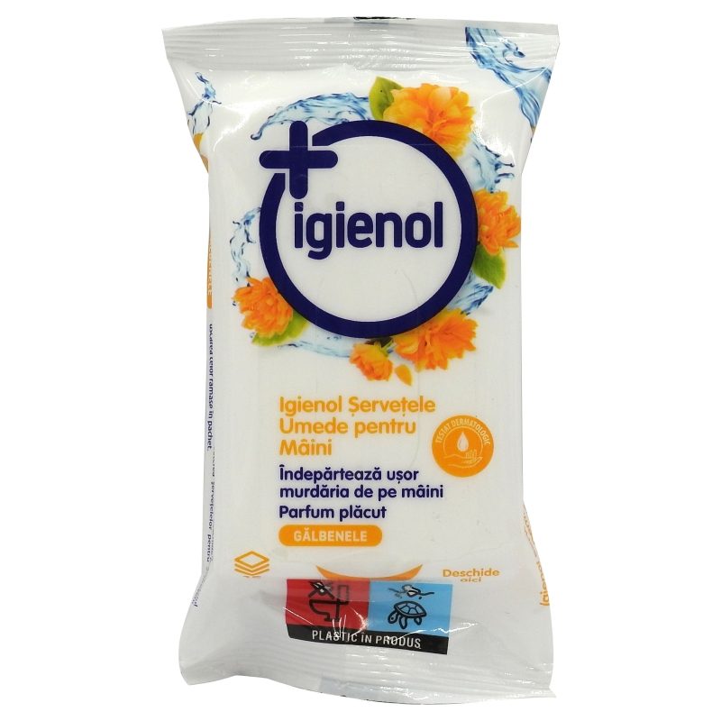 Igienol Servetele Umede Antibacteriene, Maini si Corp, Extract de Galbenele, 15 Bucati