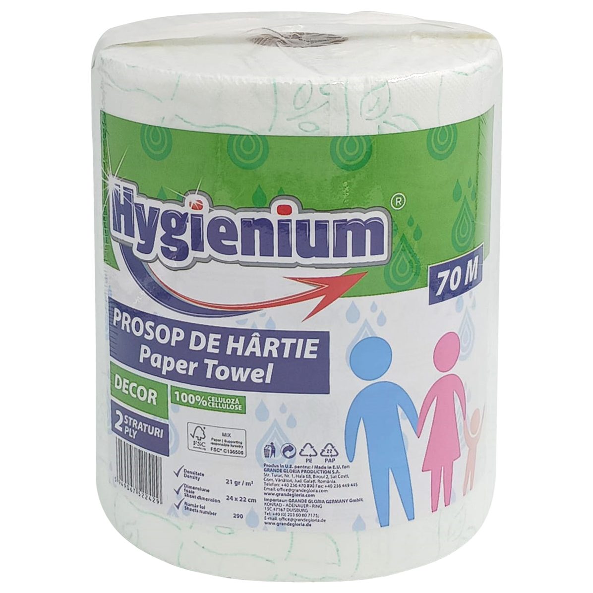 Hygienium Prosop Hartie Decorat, Role Bucatarie Absorbante, Celuloza 2 Straturi, Lungime 70 m, Culoare Verde