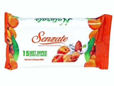Senzate Șervețele Umede, Curățare Delicată cu Caisă și Lapte de Migdale, Pachet de Buzunar, 15 Bucăți