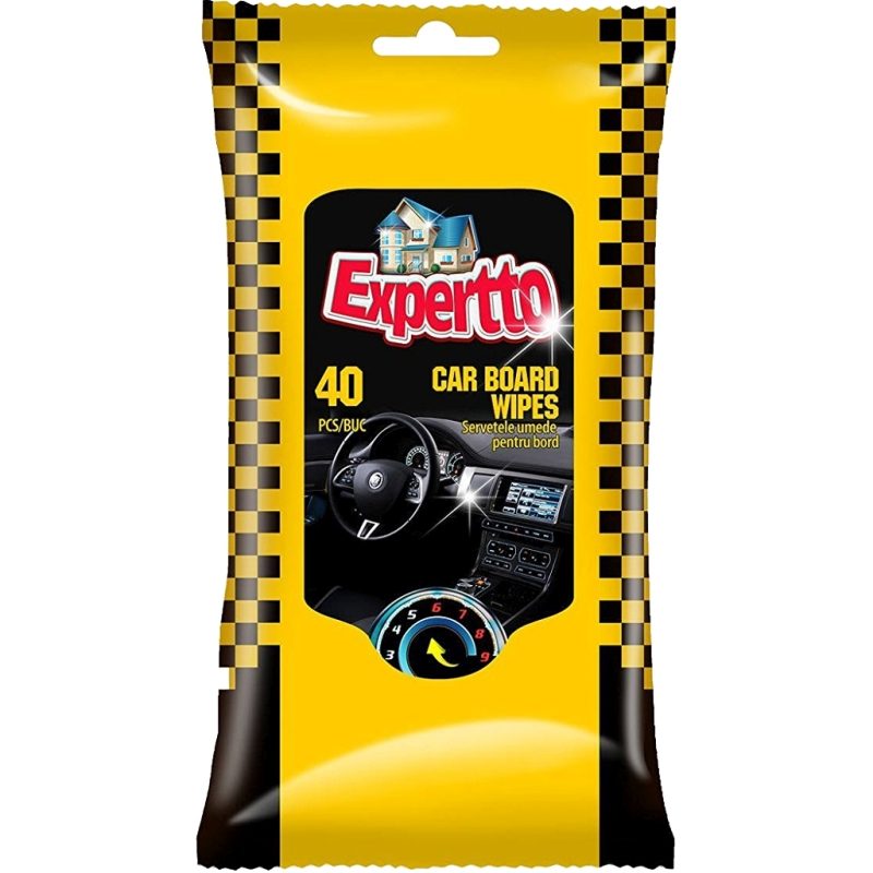 Expertto Șervețele Umede pentru Curățarea Bordului Auto, Efect Antistatic și Luciu, Pachet 40 Bucăţi