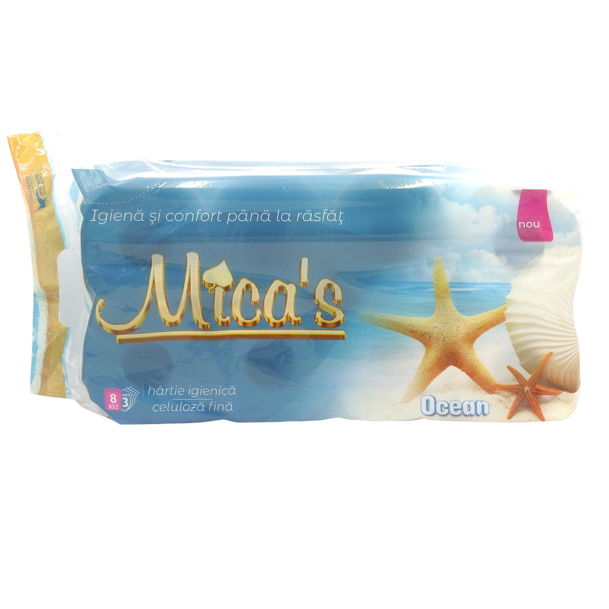 Micas Hartie Igienica, Textura Soft, 3 Straturi, Parfum Ocean, 8 Role per Set