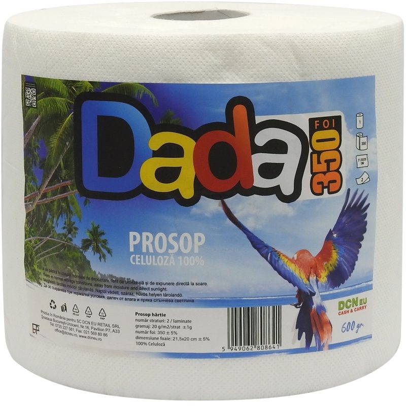Dada Prosop Bucatarie Super Absorbant, Hartie Igienica in 2 Straturi, 350 Foi, Alb