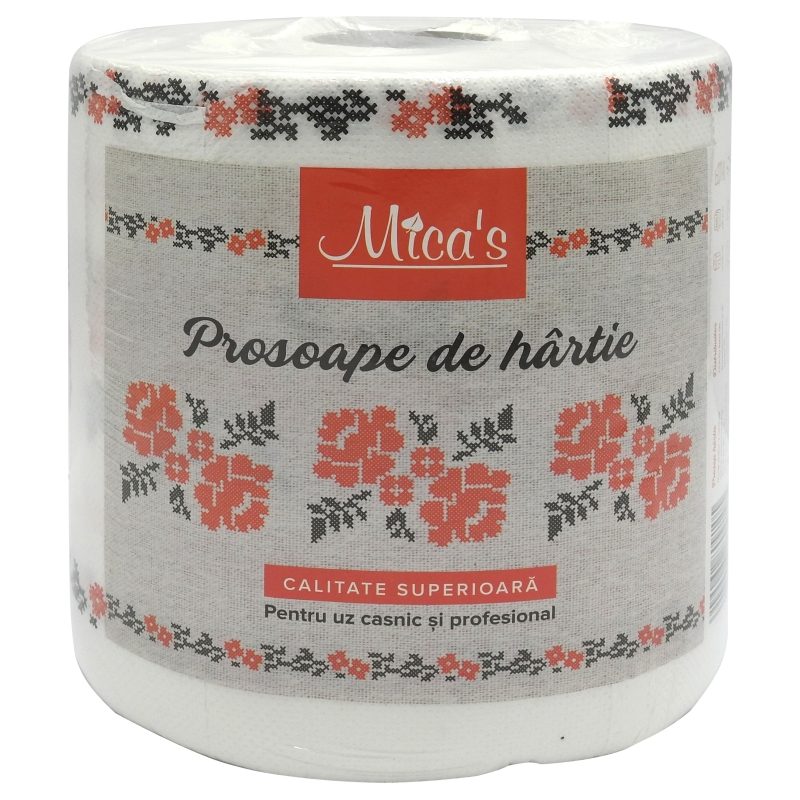 Micas Prosop Bucatarie Hartie, Rola Prosoape Absorbante, 2 Straturi, 400 g, Model Traditional, Alb