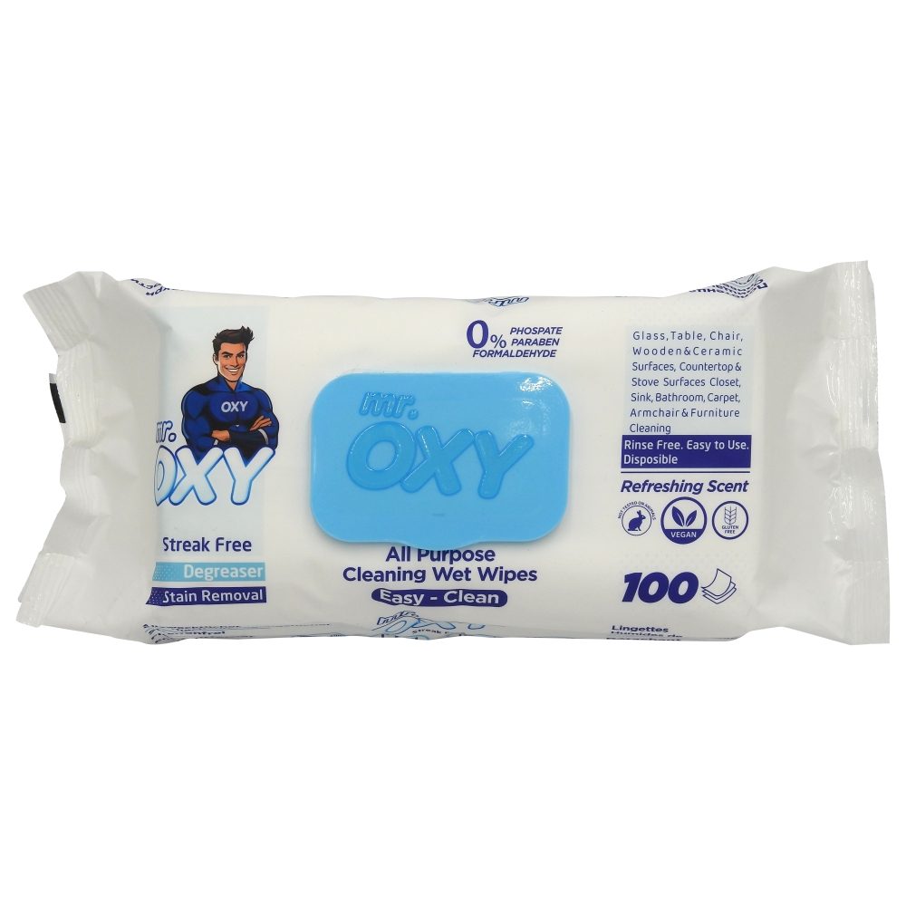Mr. Oxy Șervețele Umede Multisuprafețe, Curățare Universală cu Săpun Alb, 100 Bucăți