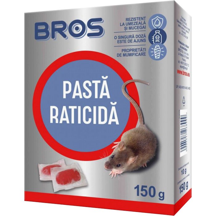 Bros Pasta Raticida, Momela Sub Forma de Pasta Proaspata, Combatere Rozatoare, Eficienta Ridicata, 150 g