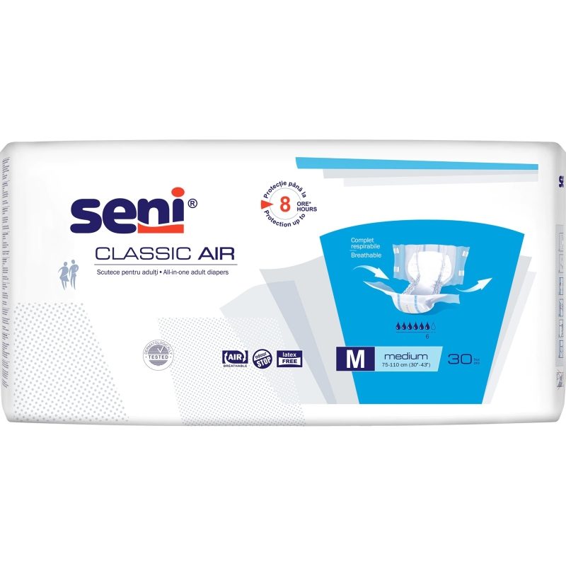 Scutece Adulti Seni Classic Air, Tip Chilot Absorbant, Respirabile, Marime Medium M, 30 Bucati