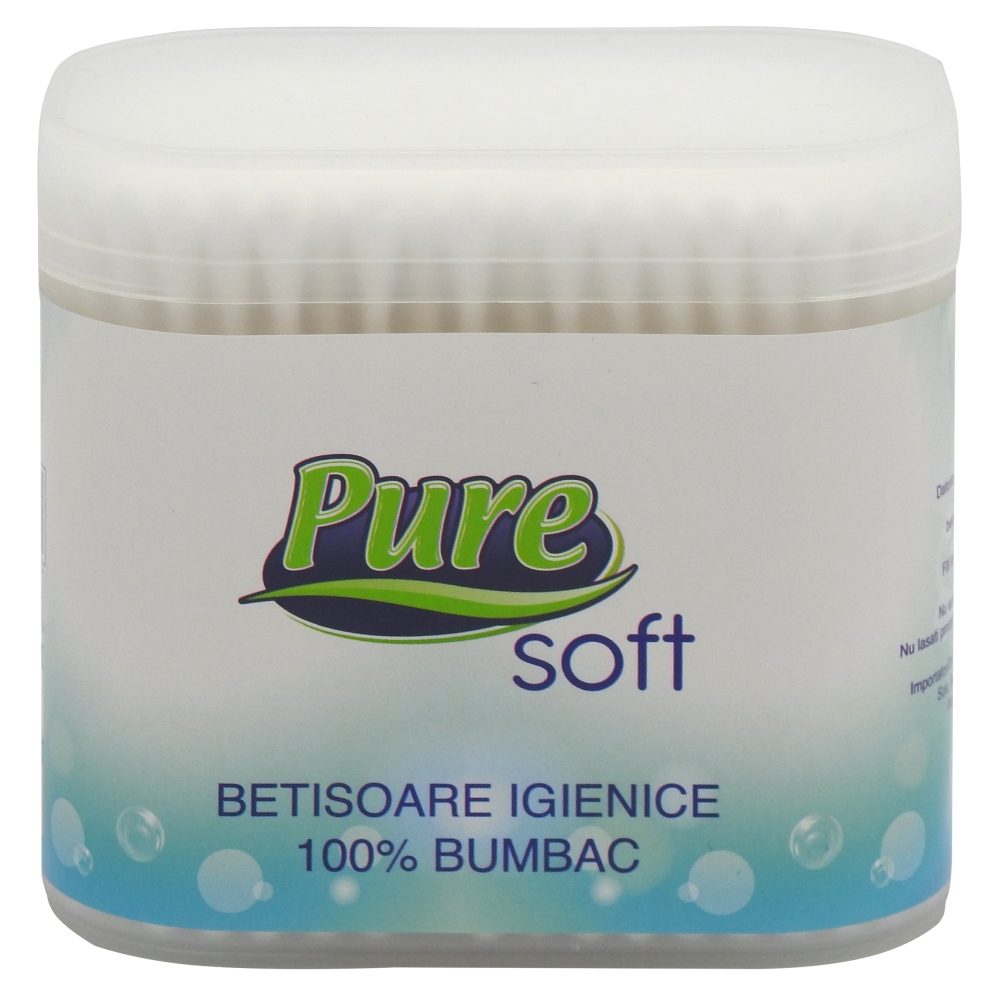 Pure Bețișoare Igienice, Curățare Urechi, Bumbac 100% Natural, 200 Bucăți