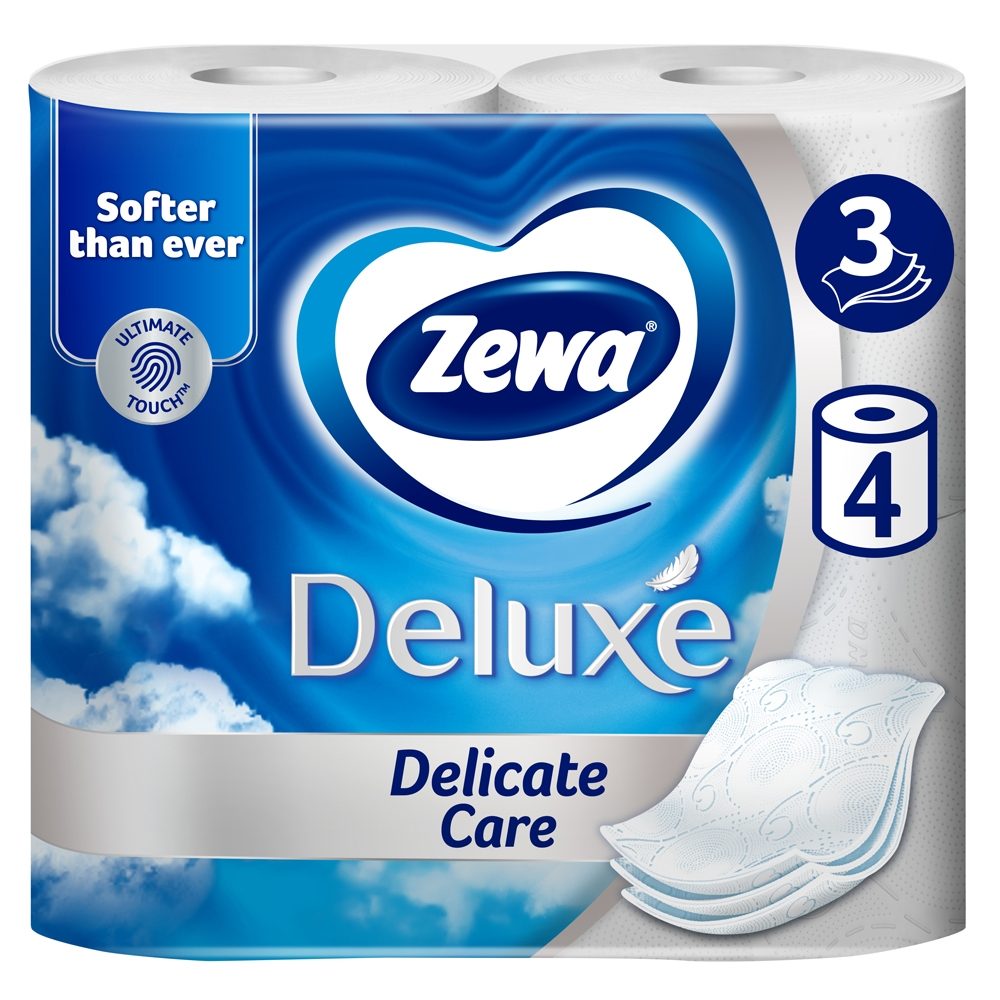 Zewa Hartie Igienica, 3 Straturi, Textura Delicata si Rezistenta, Material Celuloza, Pure White, 4 Role