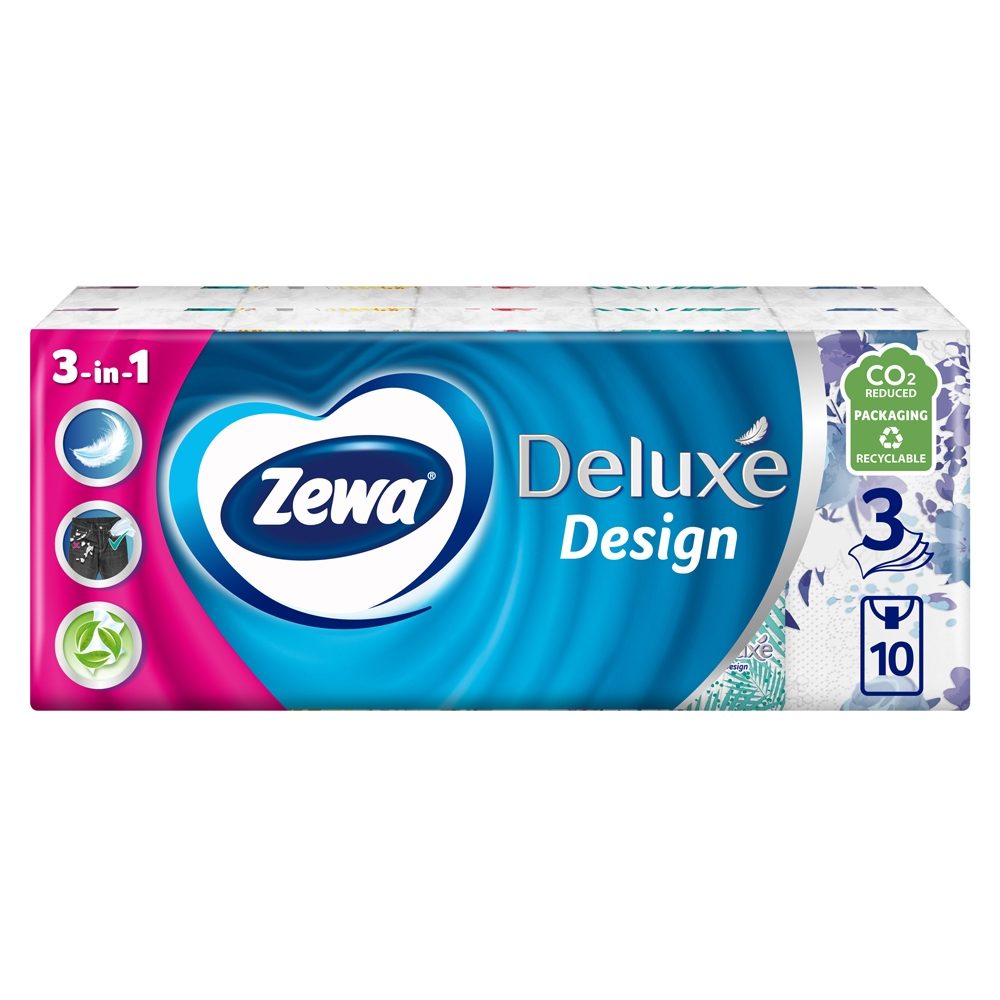 Zewa Batiste Nazale Deluxe, Servetele Igienice cu 3 Straturi, Textura Fina si Rezistenta, Pachet 10 Bucati
