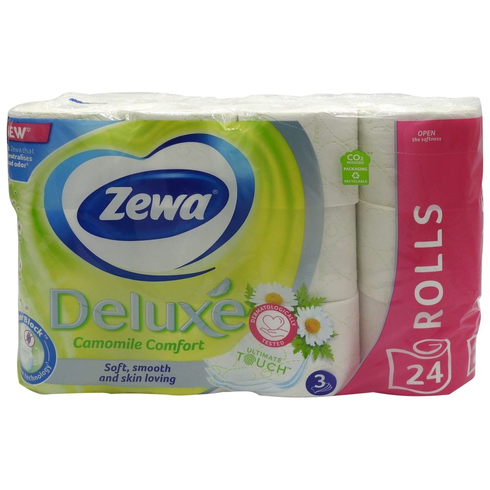 Zewa Deluxe Chamomile, Hartie Igienica cu 3 Straturi, Textura Soft Comfort, Parfum Musetel, 24 Role