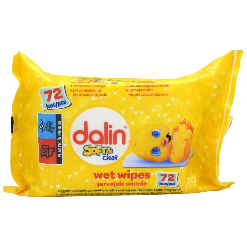 Dalin Servetele Umede Bebe, Formula Soft Clean Fara Alcool, Textura Moale Din Bumbac, Curatare Delicata, Pachet 72 Bucati