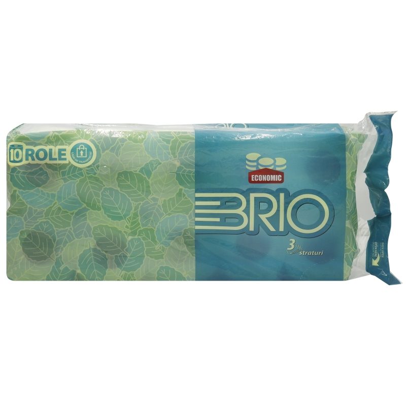 Brio Hartie Igienica, Textura Fina si Rezistenta, 3 Straturi, 10 Role per Set, Alb