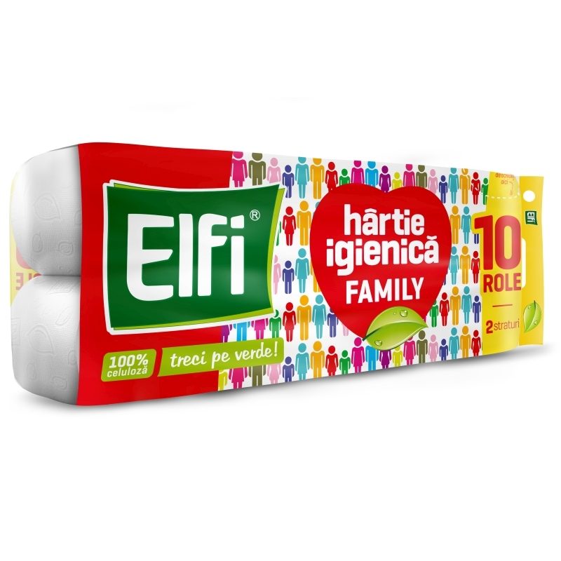 Elfi Hartie Igienica Family, 2 Straturi, Alba, Pachet 10 Role