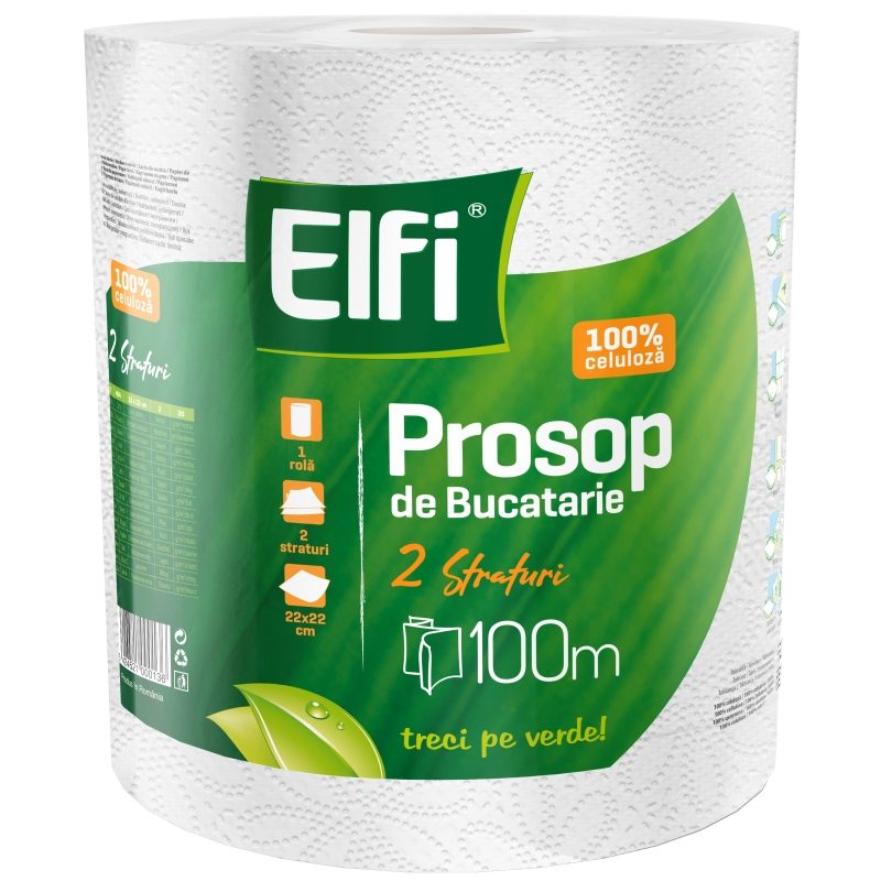 Elfi Prosop Hartie Rola Jumbo, Super Absorbant, 2 Straturi, 100 Metri