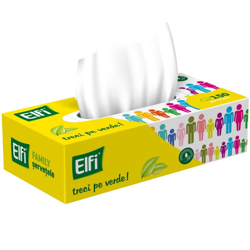 Servetele Faciale Elfi, Cutie Carton, 2 Straturi, 150 Bucati, Albe