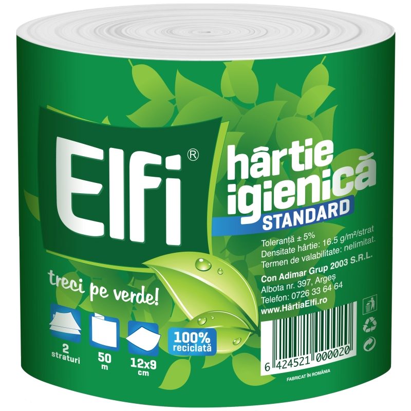 Elfi Hartie Igienica Clasica, Rola Jumbo Lunga de 50m, 2 Straturi, Rezistenta si Catifelata, Celuloza, 24 Role