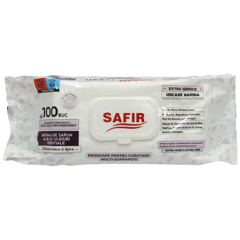 Șervețele Umede Safir Multisuprafete, Curățare Eficientă Fresh, Pachet 100 Bucăți