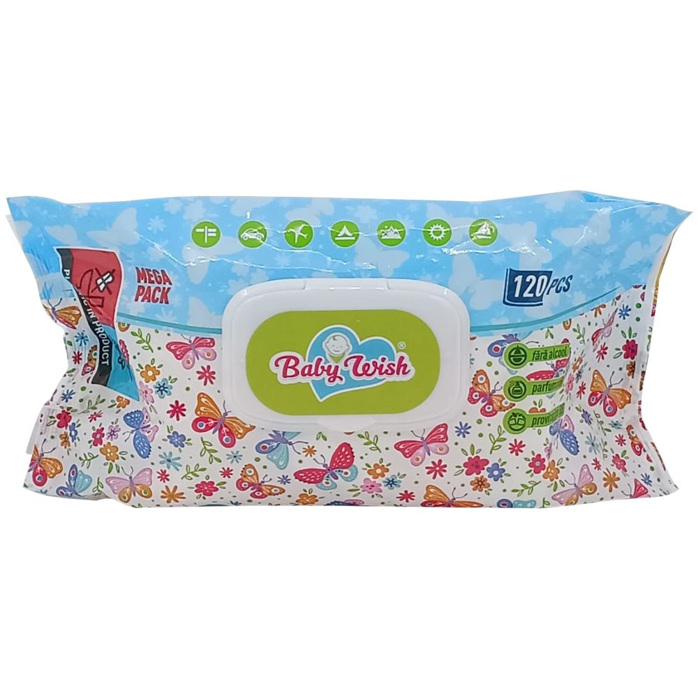 Baby Wish Servetele Umede, Fara Alcool, Extract de Musetel, 120 Bucati