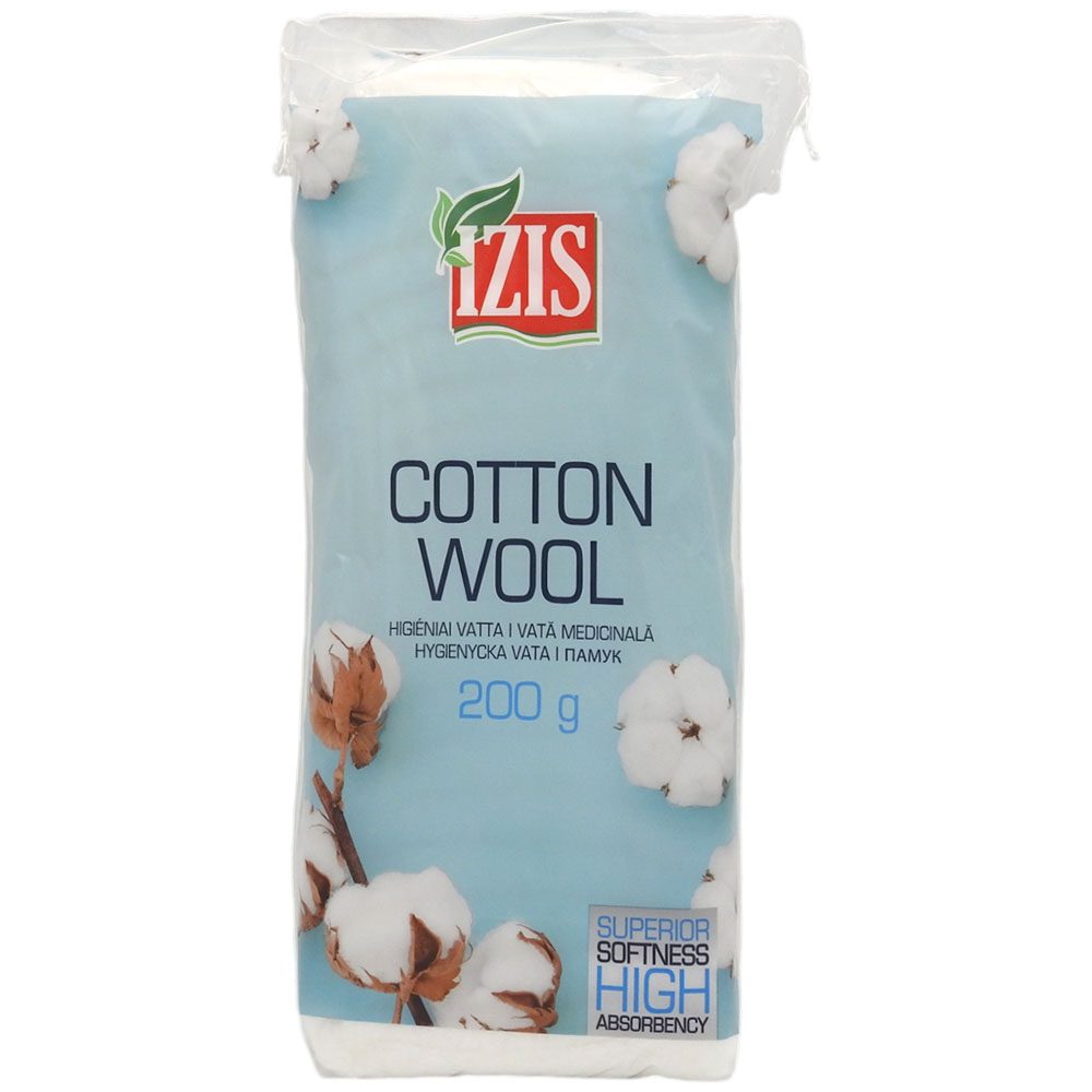 Vata Hidrofila Izis, Bumbac 100%, Textura Moale si Absorbanta, Pentru Uz Cosmetic si Medical, 200 g, Set 5 Bucati