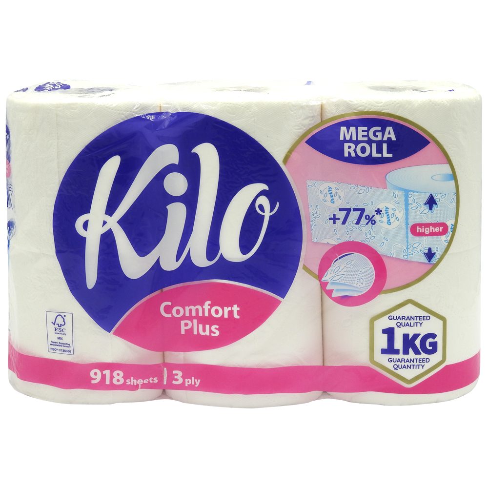 Kilo Hartie Igienica Alba, 3 Straturi, 918 Foi, 6 Role