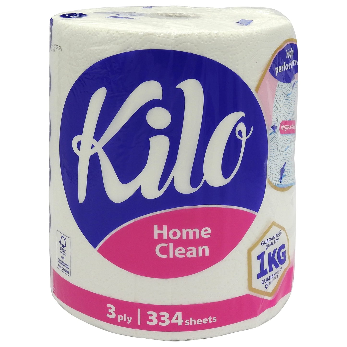 Kilo Home Clean Prosop Bucatarie, Hartie Absorbanta 3 Straturi, 334 Foi, Alb