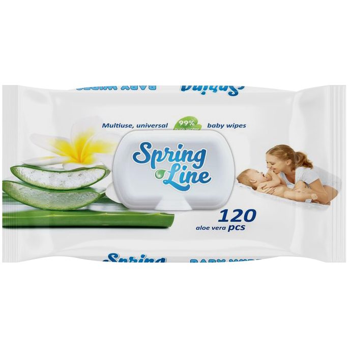 Spring Line Servetele Umede Cu Capac, Curatare Si Hidratare, Tesatura Moale, Pachet 120 Bucati
