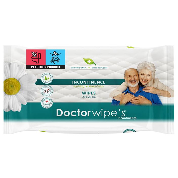 Șervețele Umede Doctor, Incontinență și Igienă Corporală, Curățare Delicată cu Extract de Mușețel, 72 Bucăți