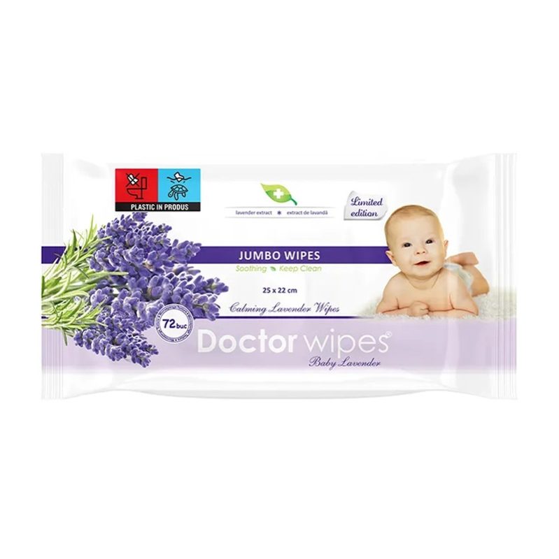 Doctor Șervețele Umede Antibacteriene, Jumbo Size, Parfum Lavandă, Textură Rezistentă, 72 Bucăți