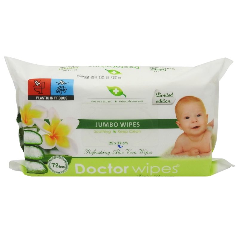 Doctor Șervețele Umede Jumbo, Curățare Hidratantă cu Extract de Aloe Vera, Material Textil Rezistent, Pachet 72 Bucăți