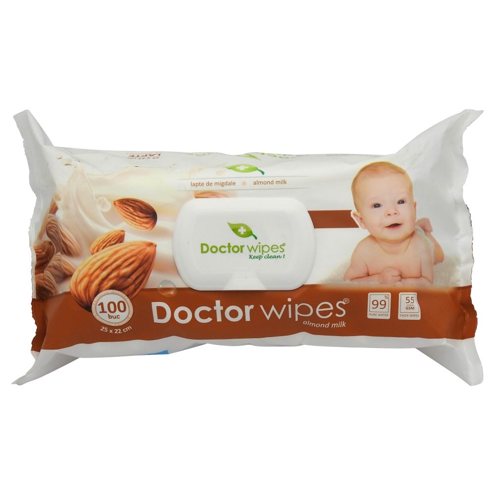 Șervețele Umede Doctor Jumbo, Curățare Hidratantă cu Extract de Lapte de Migdale, Textură Moale, 100 Bucăți