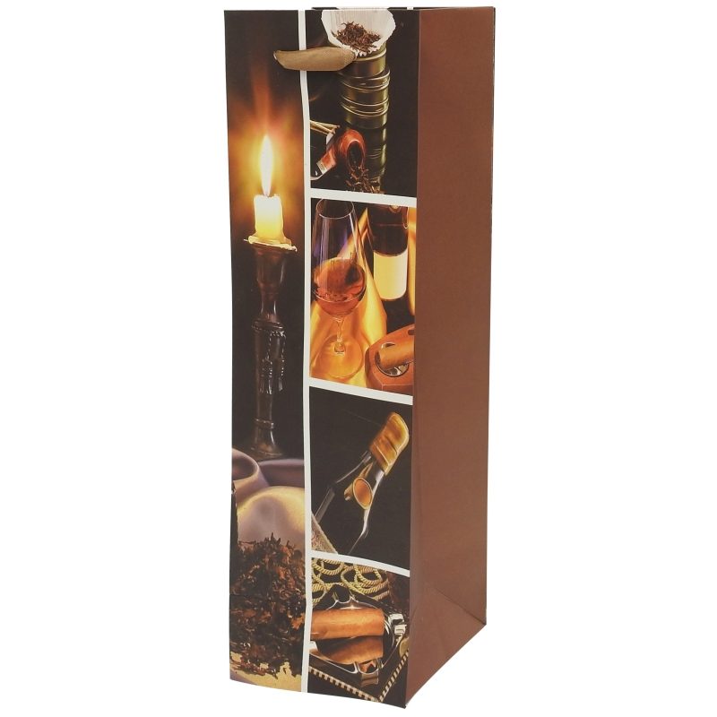 Punga Cadou pentru Sticla de Vin, Carton Rezistent cu Maner din Snur, Design Elegant, 36 x 12 x 10 cm, Maro