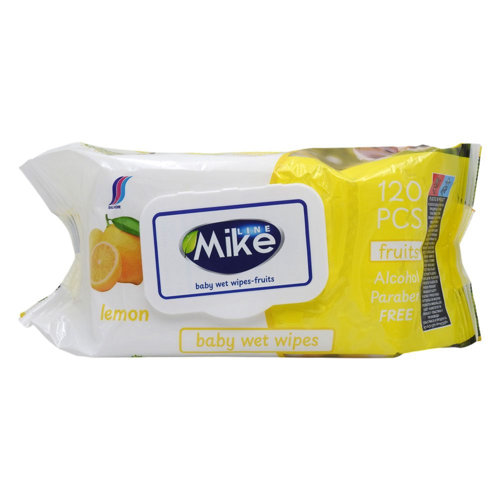 Mike Line Șervețele Umede Curățare, Parfum Fresh Lemon, Cu Capac Reînchiderol, 120 Bucăți