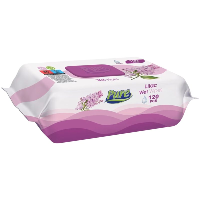 Șervețele Umede Pure, Curățare Delicată cu Extract de Liliac, Material Textil Moale, 120 Bucăți