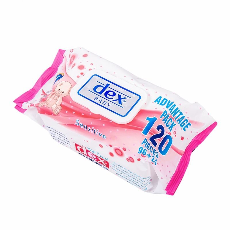Dex Șervețele Umede Sensitive, Curățare Delicată Fără Alcool, Pachet cu Capac Plastic, 120 Bucăți