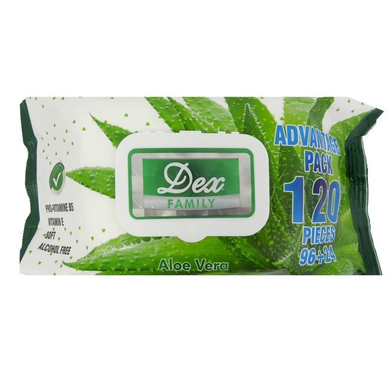 Dex Șervețele Umede Cu Aloe Vera, Formula Hidratantă Fără Alcool, Pachet 120 Bucăți