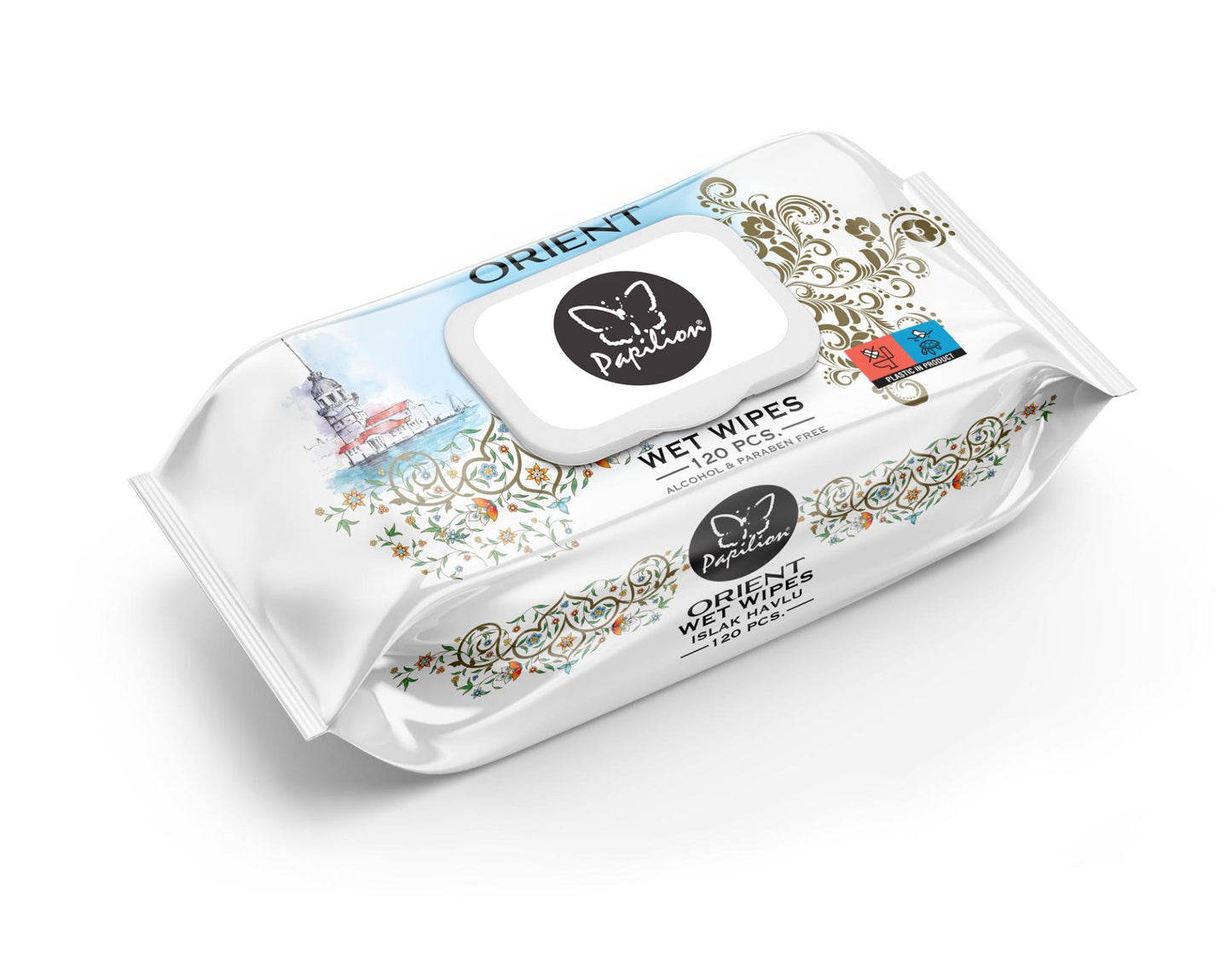 Papilion Șervețele Umede Antibacteriene, Curățare Delicată cu Parfum Orient, Fără Alcool sau Parabeni, Pachet 120 Bucăți