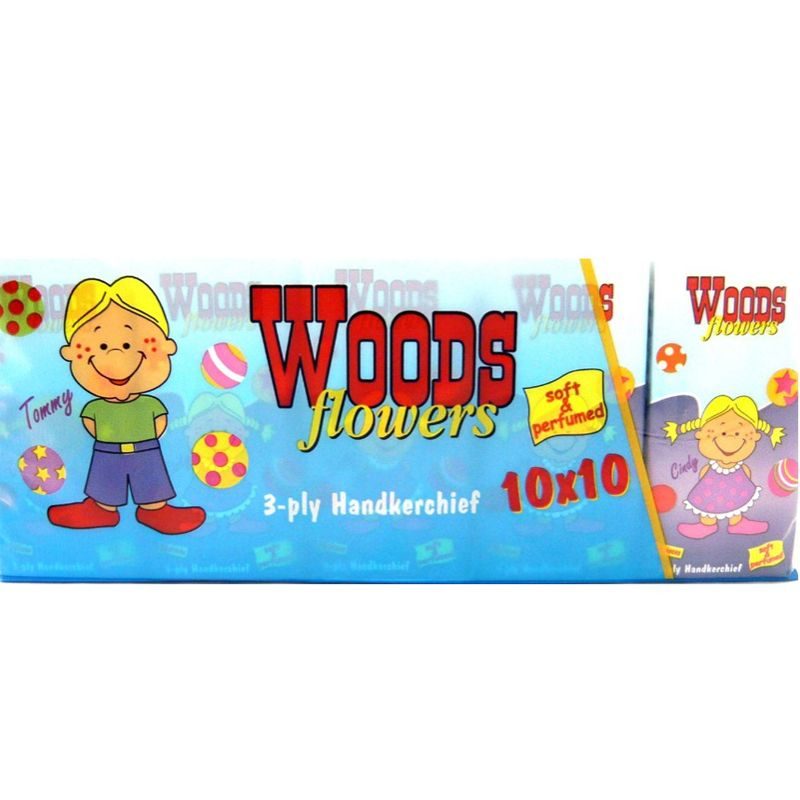 Woods Batiste Igienice de Buzunar, 3 Straturi, Textură Rezistentă și Catifelată, Set 10 Pachete x 10 Bucăți, Alb