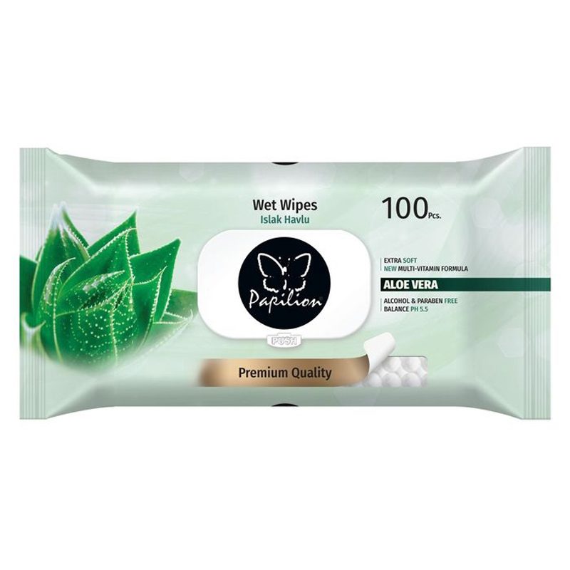 Papilion Șervețele Umede Igienice cu Extract de Aloe Vera, Capac din Plastic, 100 Bucăți