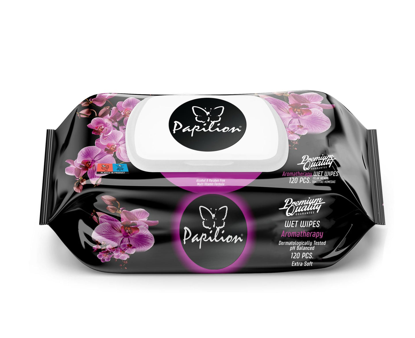 Papilion Șervețele Umede, Efect Aroma Therapy, Capac de Protecție, Fără Alcool, 120 Bucăți