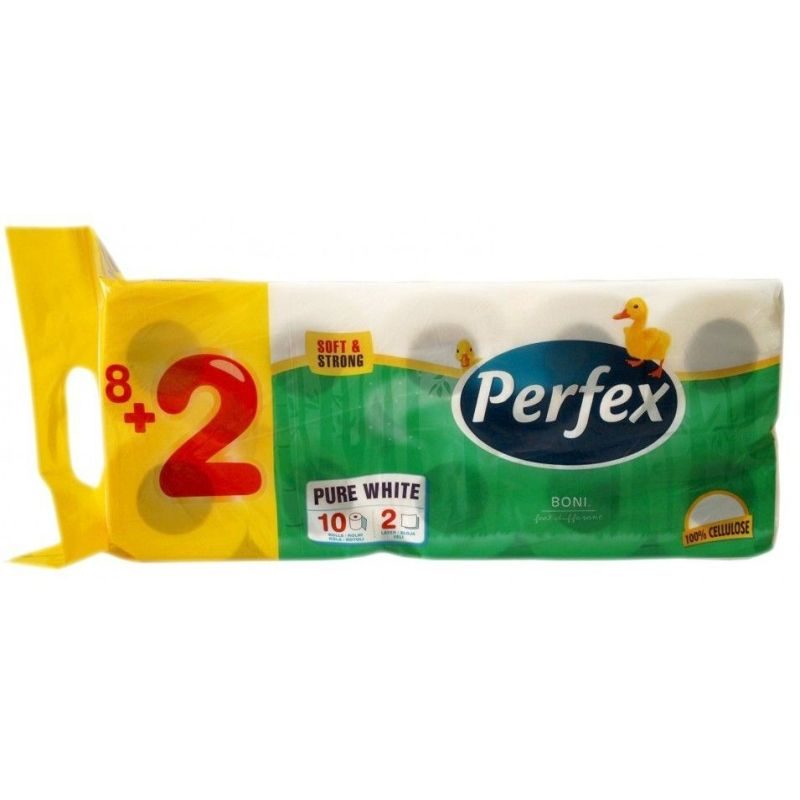 Perfex Hartie Igienica Clasica, Strat Dublu, Textura Gofrata, Moale si Rezistenta, 10 Role, Verde