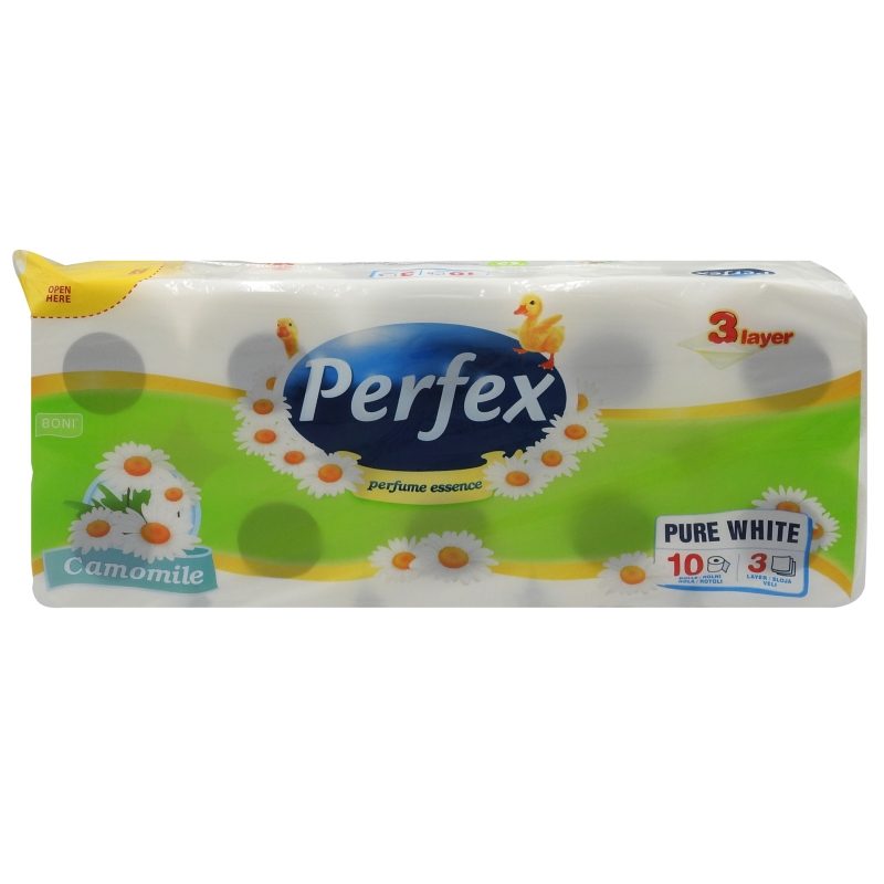 Perfex Hartie Igienica, Model Camomile, 3 Straturi, Textura Catifelata, Aroma Musetel, 10 Role