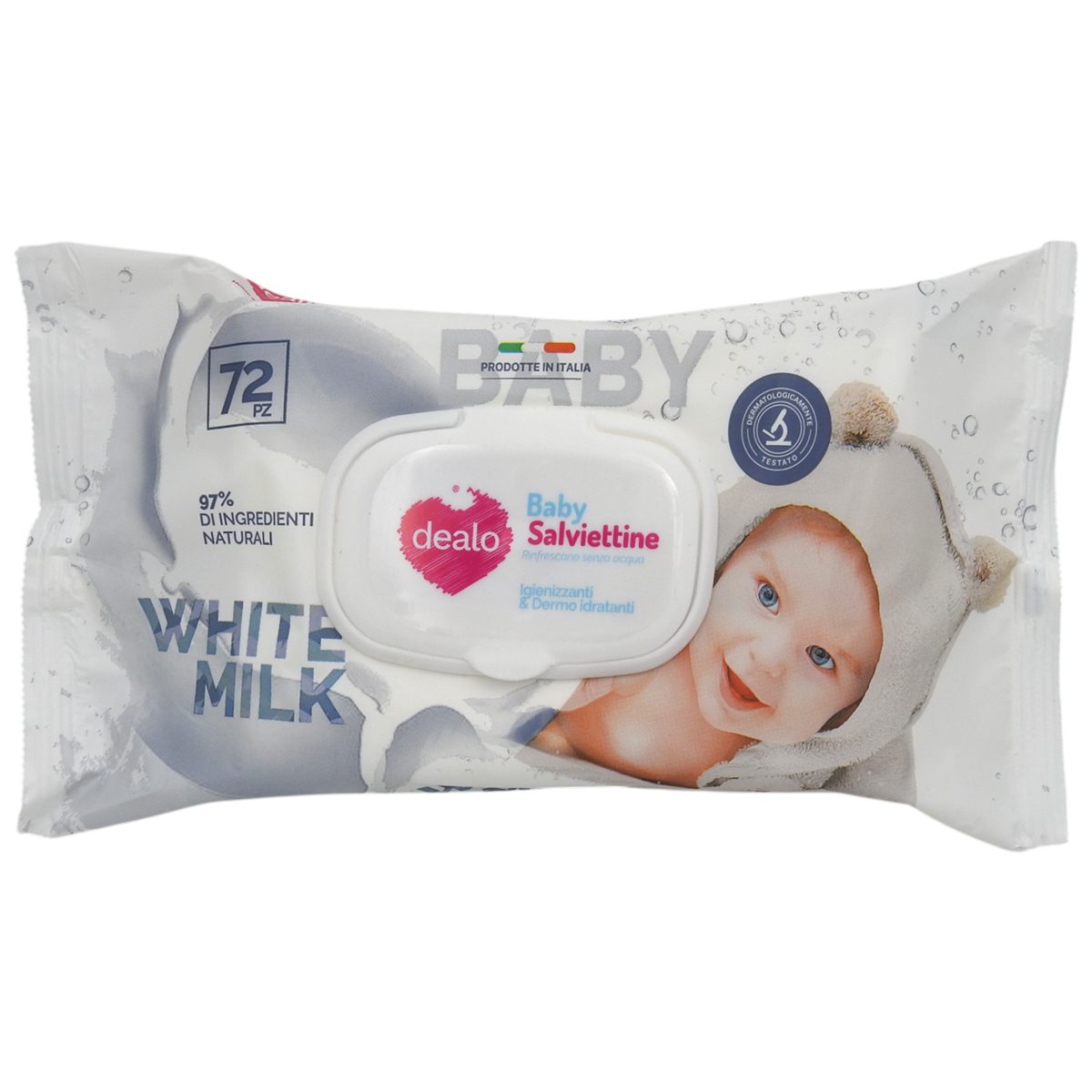 Dealo Șervețele Umede pentru Bebeluși, Formulă cu Extract de Lapte, Curățare Delicată, Pachet 72 Bucăți, Alb