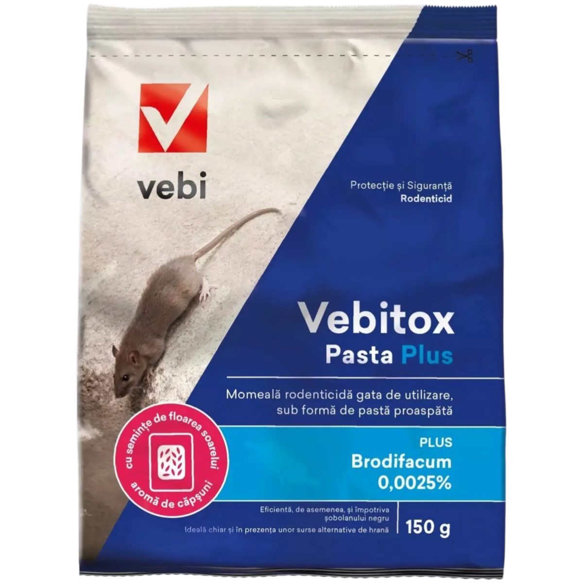 Vebitox Raticid Pasta, Momala Rodenticida cu Atractanti, Combatere Rozatoare, 150 g
