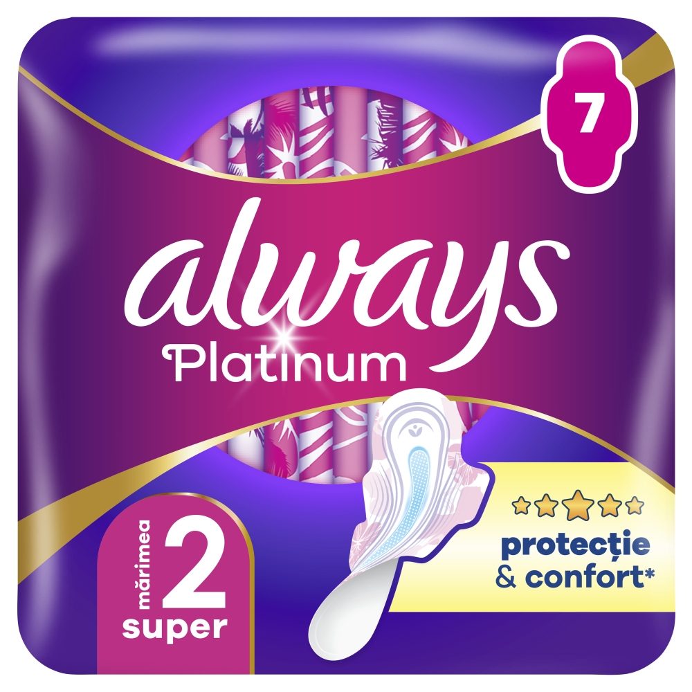 Always Platinum Ultra Super Plus, Absorbante Igienice cu Aripi, Protectie si Confort Sporit, 7 Bucati
