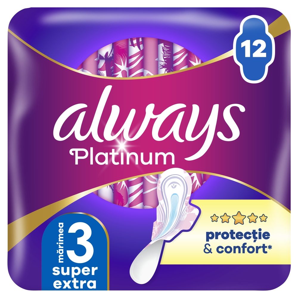 Always Platinum Ultra Night, Absorbante Igienice Cu Aripi, Protecție Avansată Împotriva Scurgerilor, Mărimea 4, 12 Bucăți